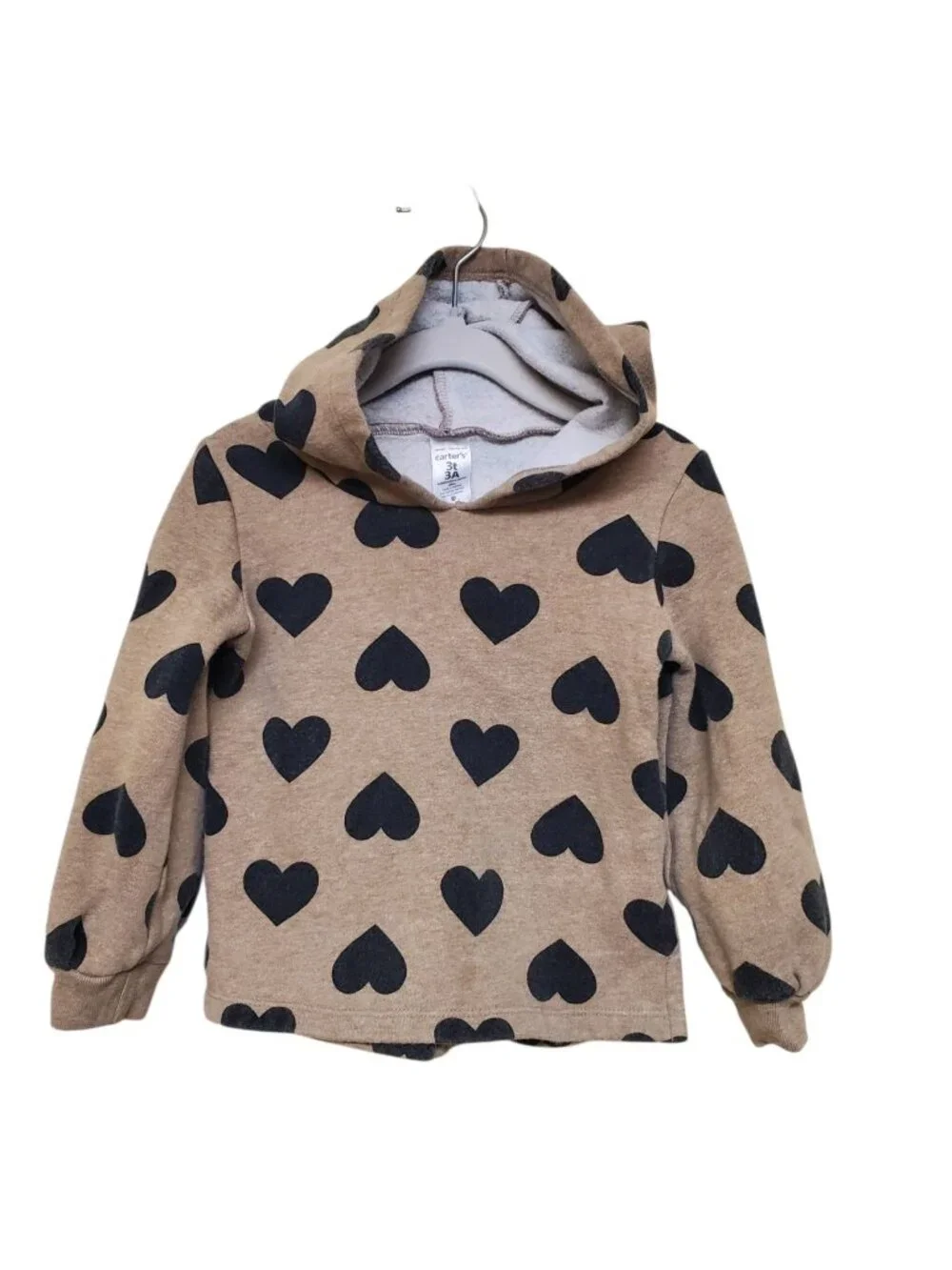 Carter's Baby Light Brown Black Heart Print Pullover Hoodie Toddler Girl's 3T
